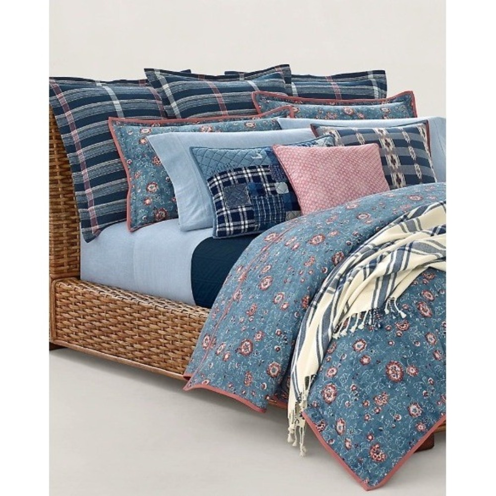 NWT Ralph Lauren Indigo Traveler Queen Full Duvet Cover Rare Vintage Cotton
